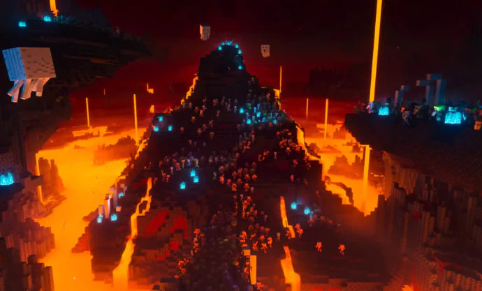 A focused gamer sits at a desk and types on a mechanical keyboard in a neon-lit gaming setup. Wearing a headset around the neck, they look confident while engaging in a PC gaming or streaming activity